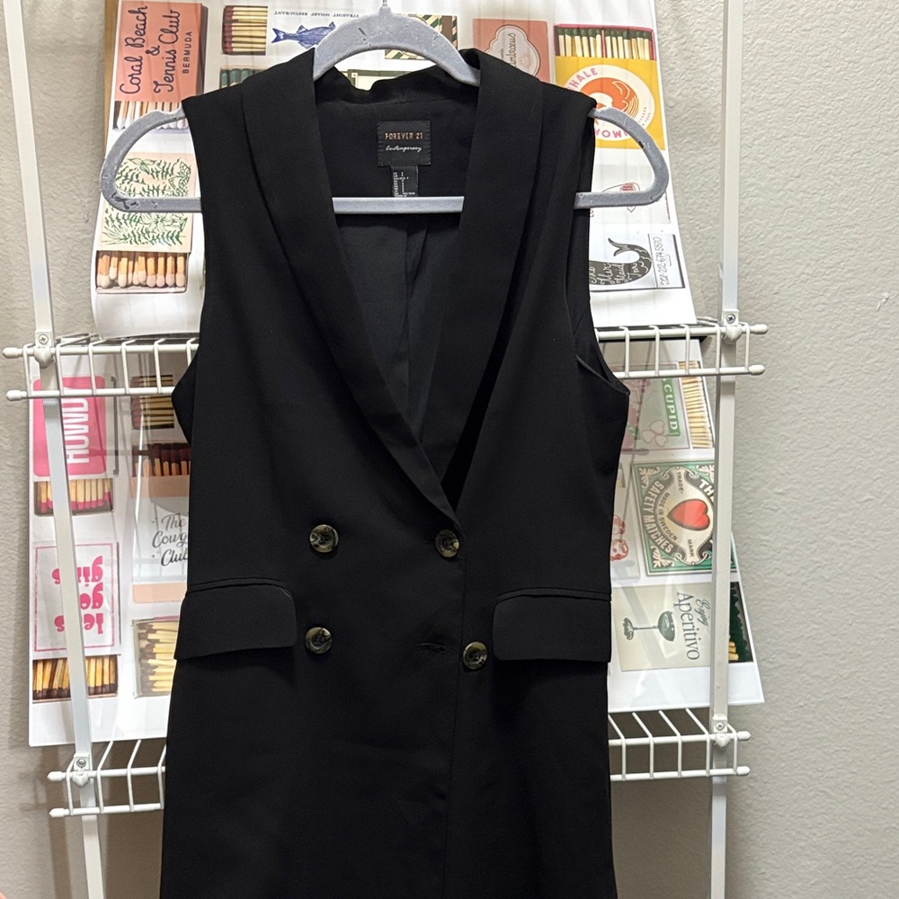 Black Double-Breasted Sleeveless Blazer Dress